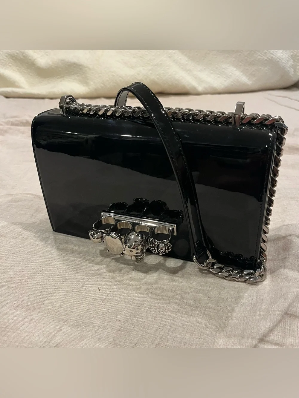 $2900 Alexander McQueen Large Jewel Satchel Four Ring Knuckle Duster Crossbody